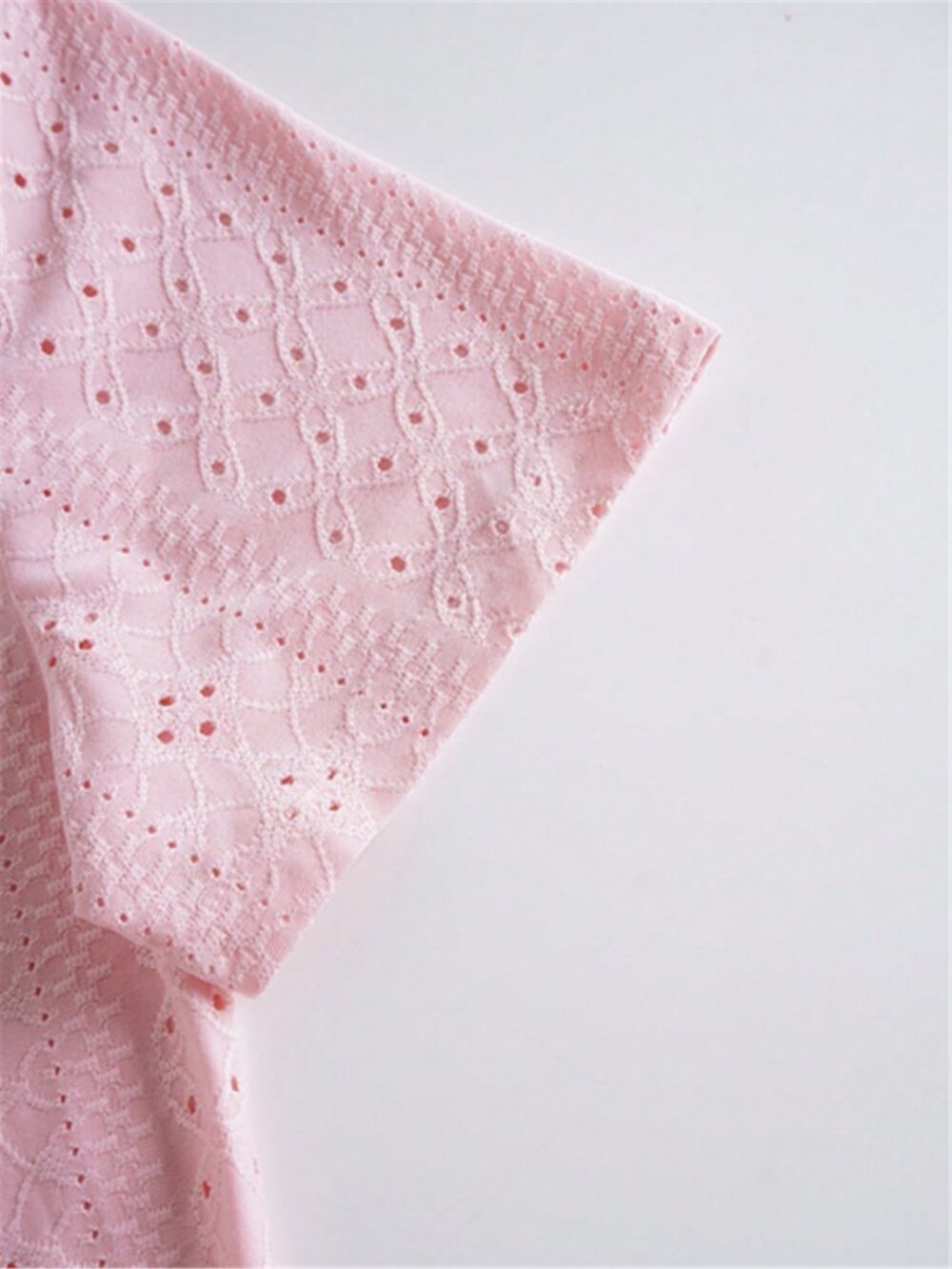 Pink Casual Women's Embroidered Square Neck Ruched Front Short Sleeve T-Shirt - Picture 5 of 9